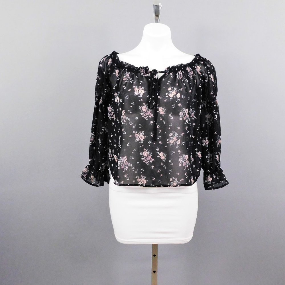 Active USA‎ Women Shirt Black Floral S